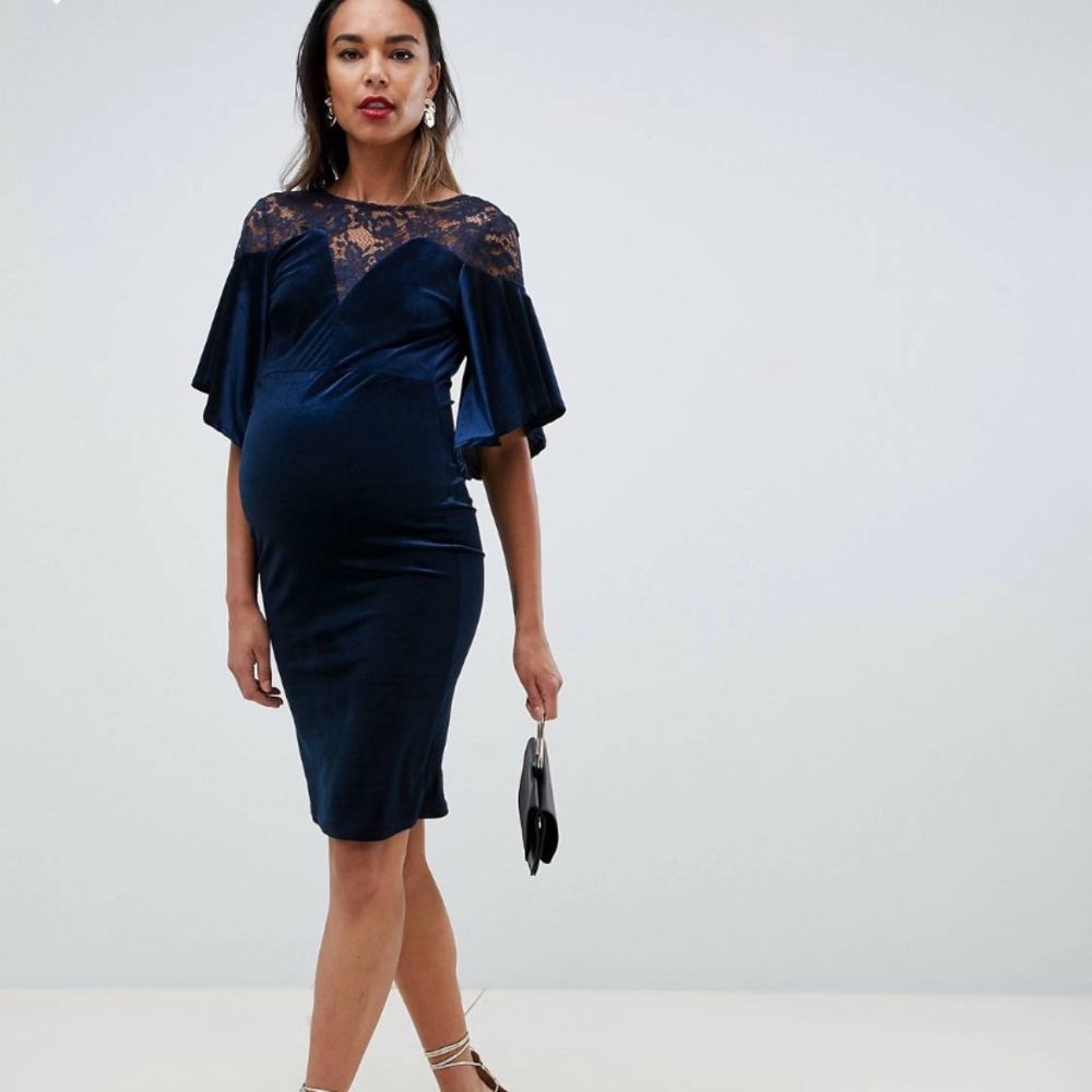 ASOS Maternity blue velour dress with lace